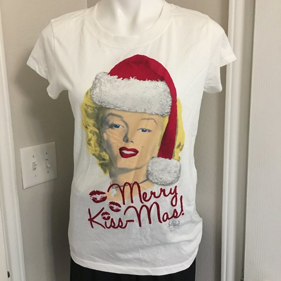 Marilyn Monroe Merry KissMas Junior 34 Bust T Shirt NEW  Har1 - Picture 4 of 6